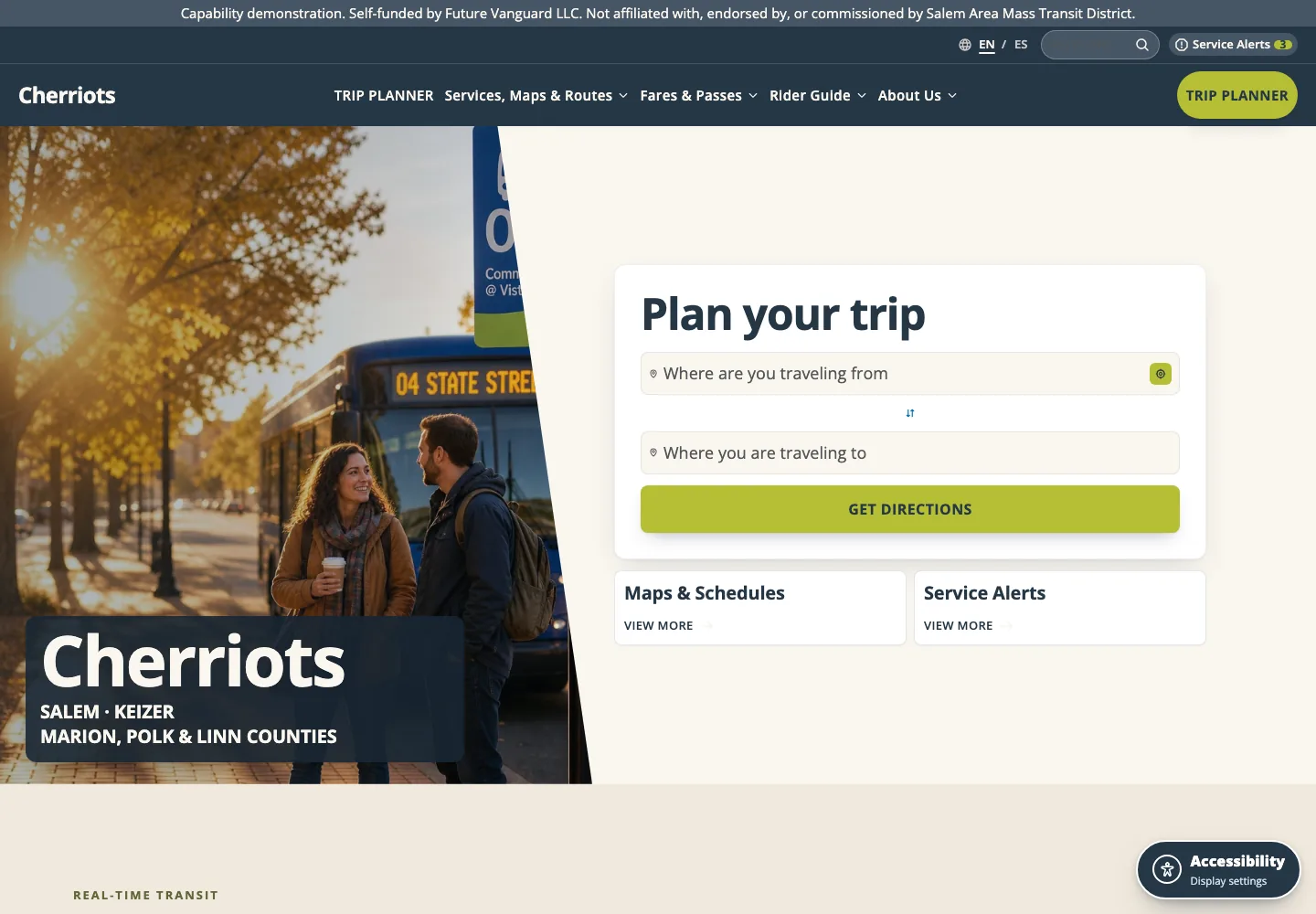Cherriots transit website interface