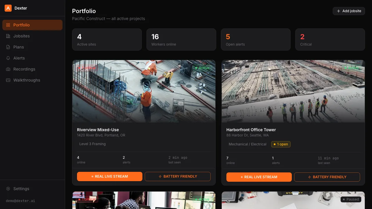 Dexter construction intelligence dashboard