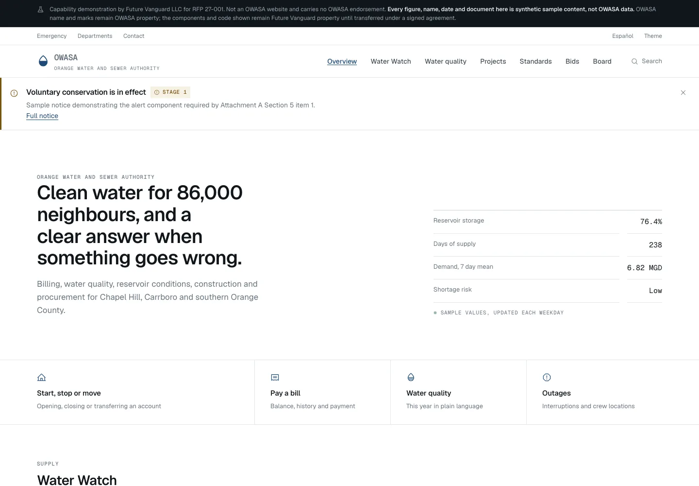 OWASA public utility website interface